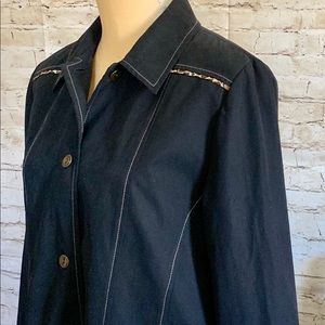 Alfred Dunner New! Black Jacket Size 10 Medium Cheetah print trim pockets & back